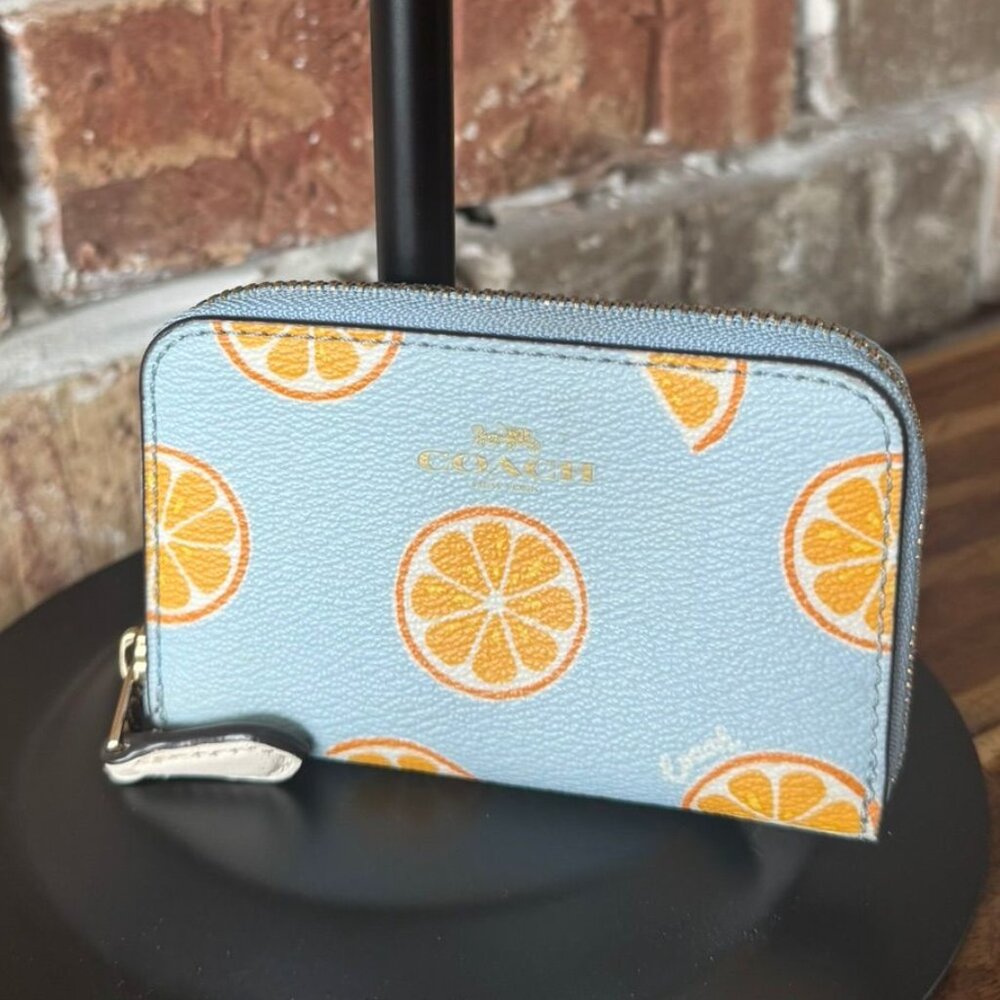 Coach Orange Print Zip Around Wallet